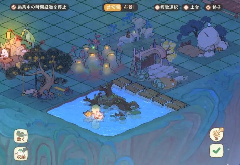 水辺の装飾づくりが楽しめる箱庭の風景
