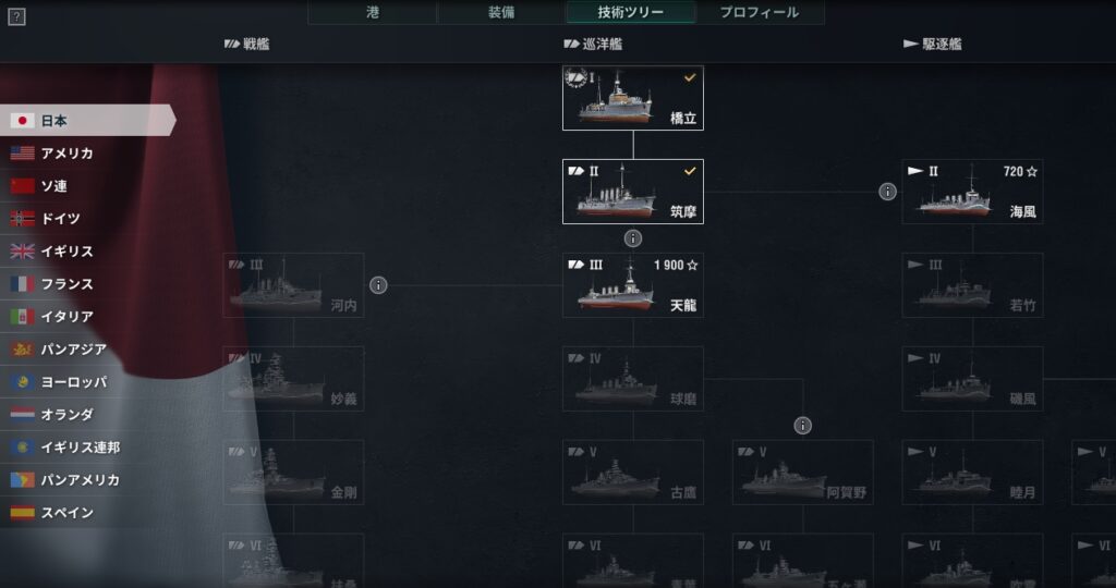 技術ツリーの画面