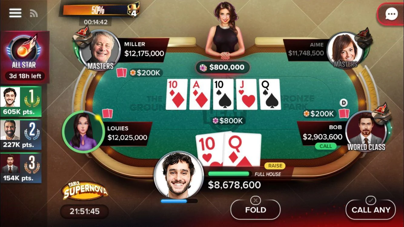 WSOPの対戦テーブル画面